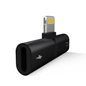 Dual Lightning Splitter Charging & Audio Adapter for iPhones: Black, Silver