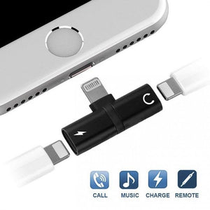 Dual Lightning Splitter Charging & Audio Adapter for iPhones: Black, Silver